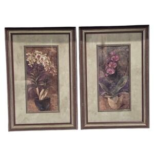 Set of 2 Vintage Framed Orchid Prints Signed by Albena Artist Wall‎ Art Decor